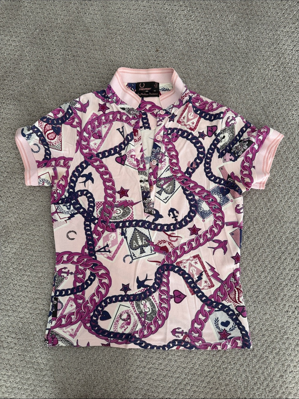 Fred Perry Amy Wineh Pink & Purple Chain Print Polo Rare